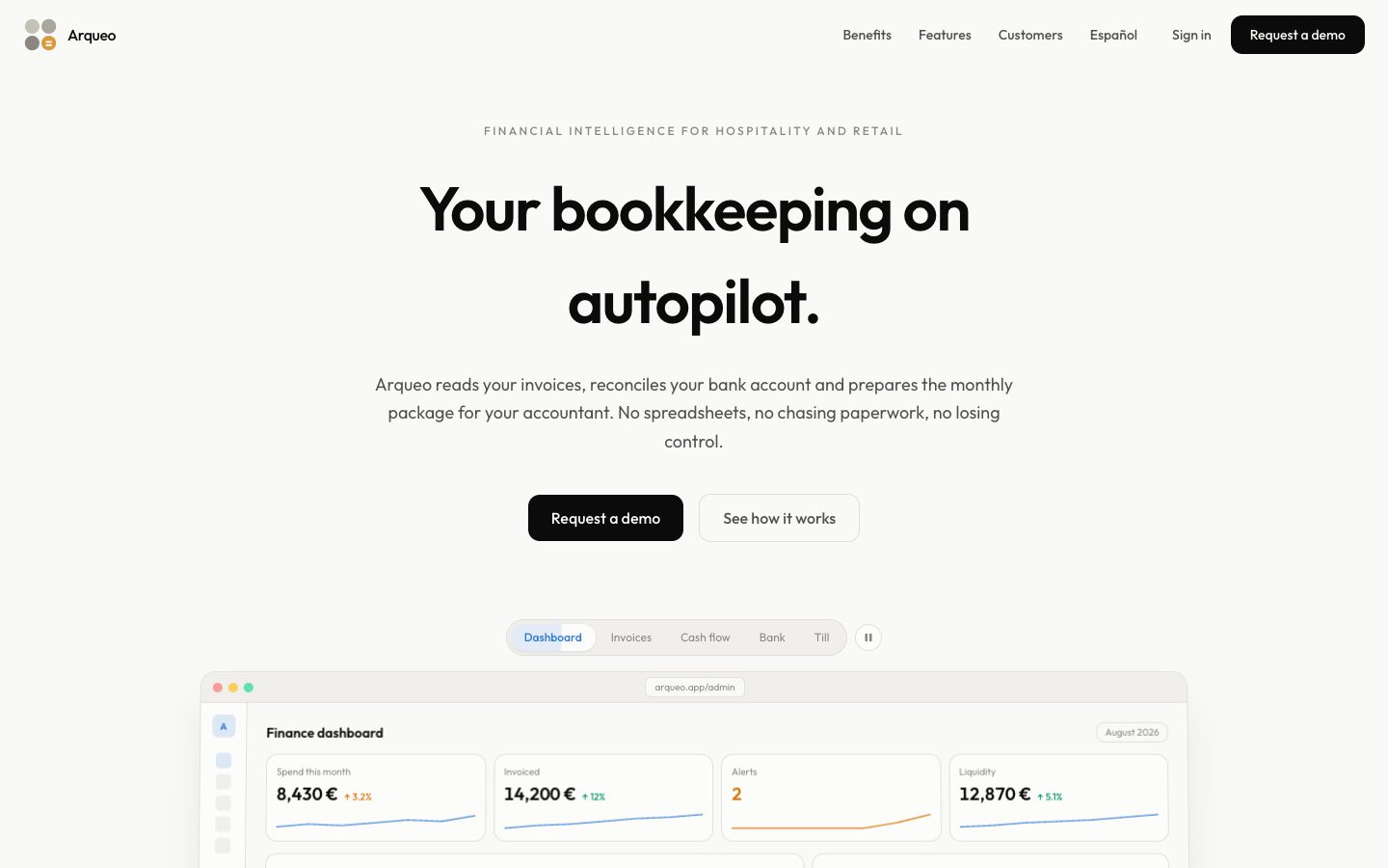 Arqueo – Bookkeeping on autopilot for hospitality and retail.